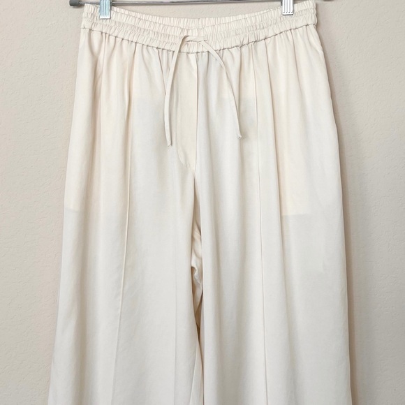 Lattelier Linen Cotton Drawstring Straight Leg Cream Pants - Picture 4 of 14